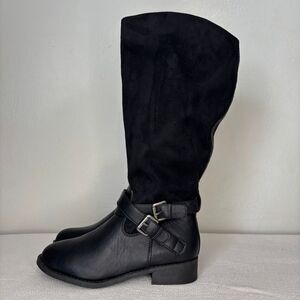 Brash Black Riding Boots Sz 5.5 W Buckle Detail Mid Calf Preppy Goth NWT Women's